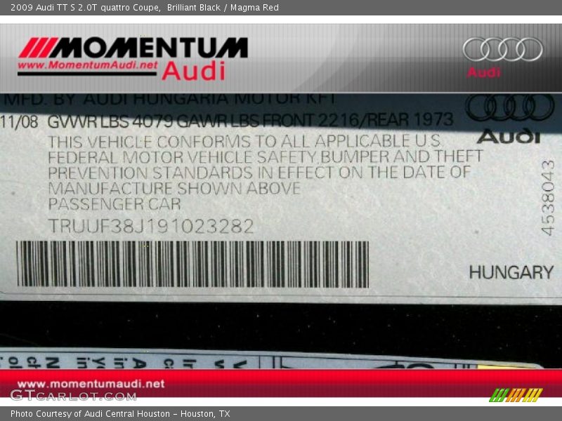 Brilliant Black / Magma Red 2009 Audi TT S 2.0T quattro Coupe