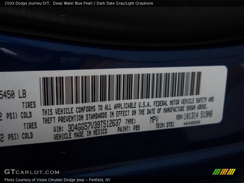 Deep Water Blue Pearl / Dark Slate Gray/Light Graystone 2009 Dodge Journey SXT