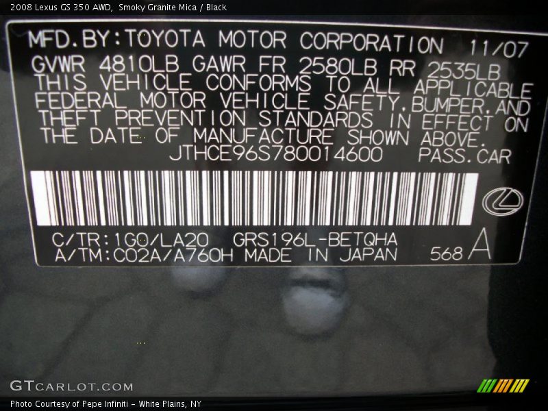 Smoky Granite Mica / Black 2008 Lexus GS 350 AWD