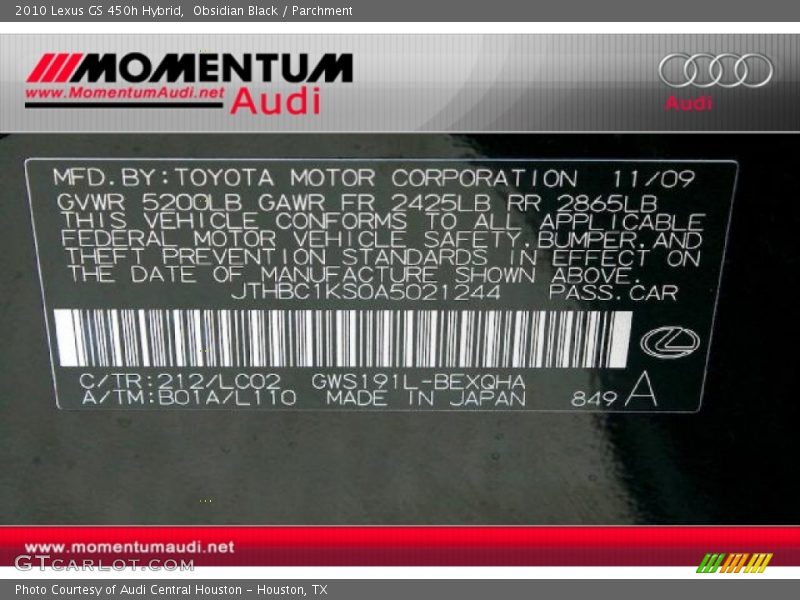 Obsidian Black / Parchment 2010 Lexus GS 450h Hybrid