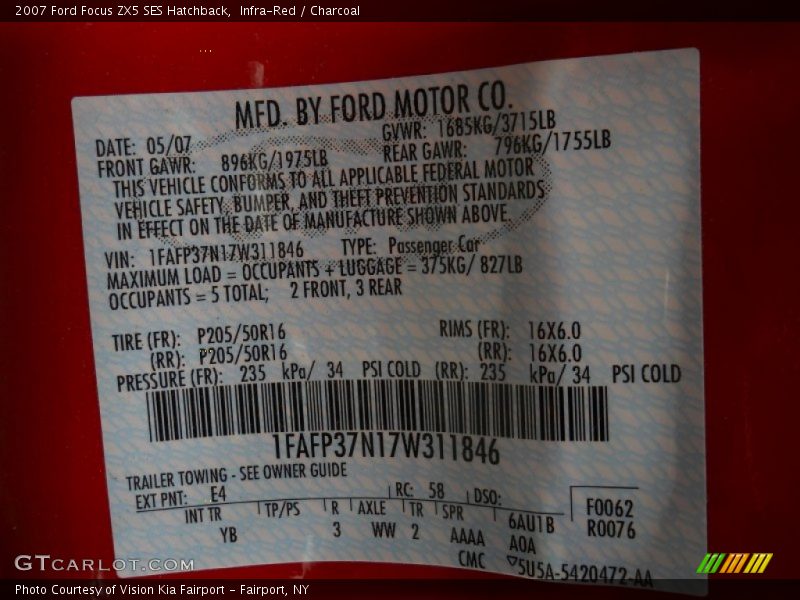Infra-Red / Charcoal 2007 Ford Focus ZX5 SES Hatchback
