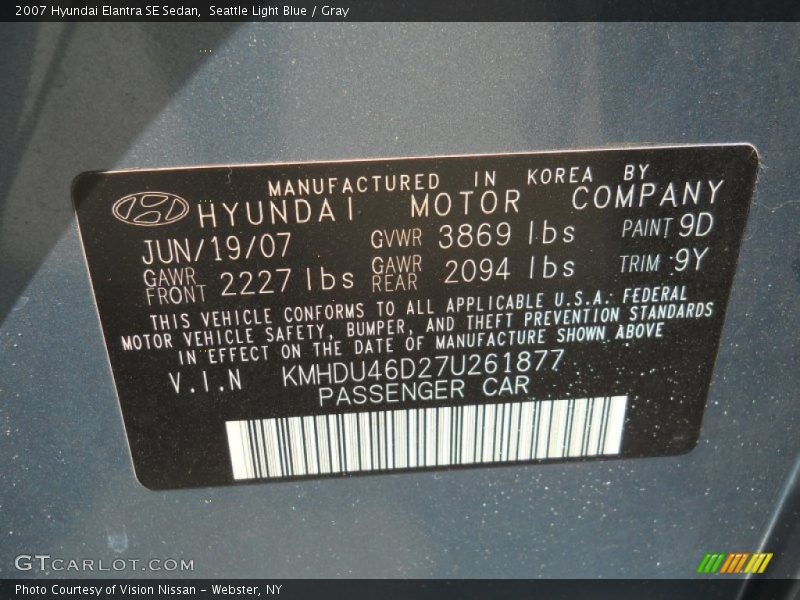 Seattle Light Blue / Gray 2007 Hyundai Elantra SE Sedan