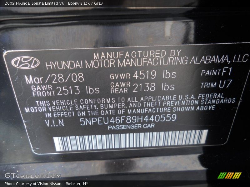 Ebony Black / Gray 2009 Hyundai Sonata Limited V6