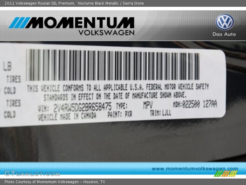 Nocturne Black Metallic / Sierra Stone 2011 Volkswagen Routan SEL Premium