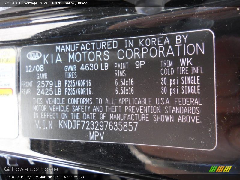 2009 Sportage LX V6 Black Cherry Color Code 9P
