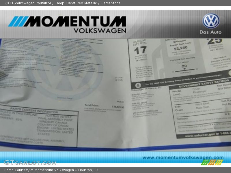 Deep Claret Red Metallic / Sierra Stone 2011 Volkswagen Routan SE
