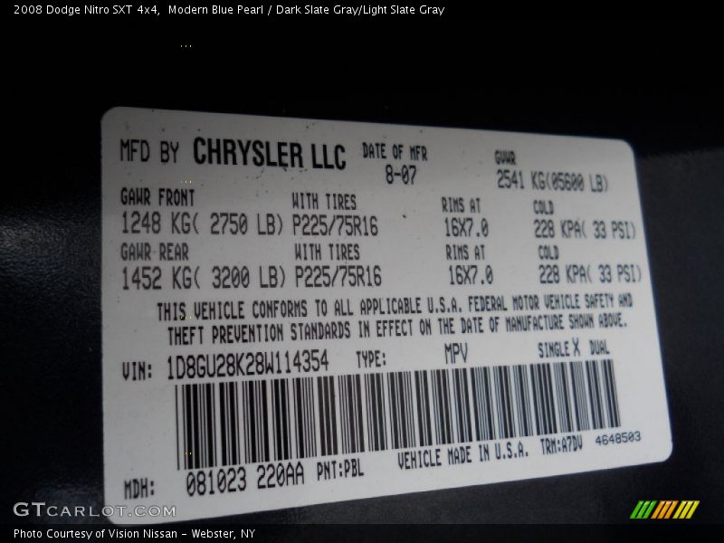 Modern Blue Pearl / Dark Slate Gray/Light Slate Gray 2008 Dodge Nitro SXT 4x4