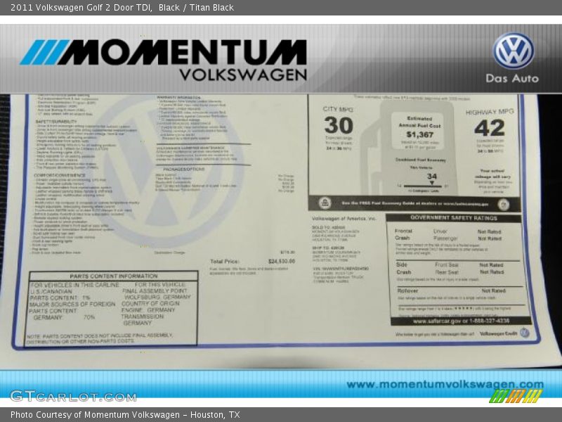 Black / Titan Black 2011 Volkswagen Golf 2 Door TDI