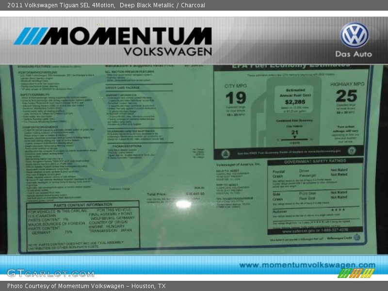 Deep Black Metallic / Charcoal 2011 Volkswagen Tiguan SEL 4Motion