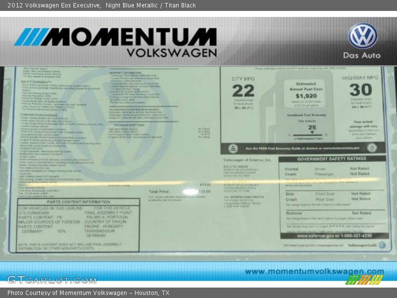 Night Blue Metallic / Titan Black 2012 Volkswagen Eos Executive