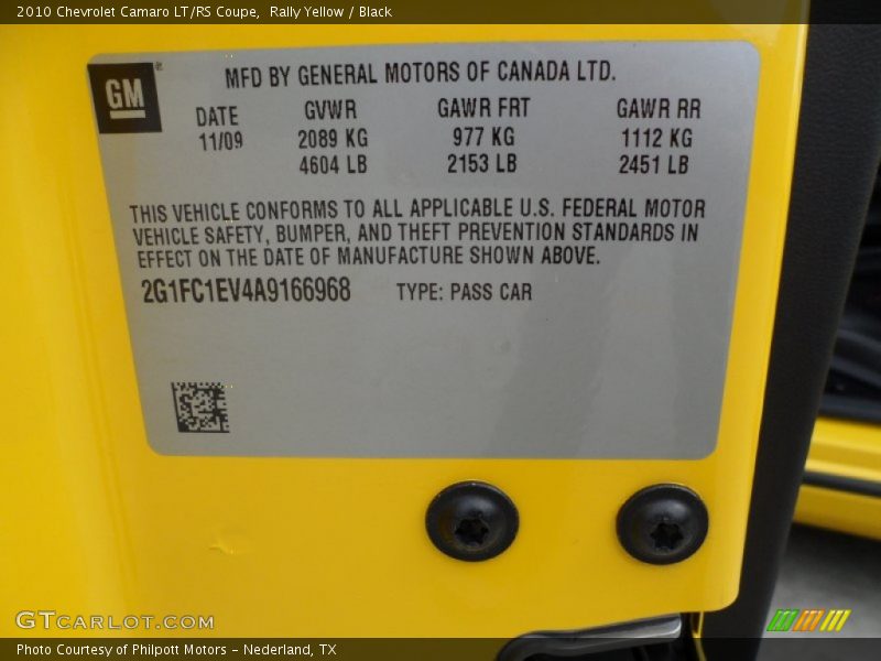 Rally Yellow / Black 2010 Chevrolet Camaro LT/RS Coupe