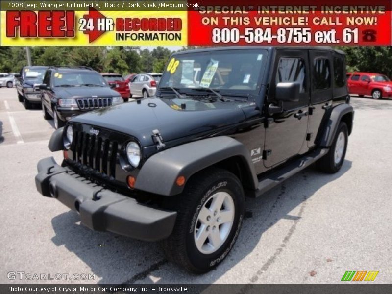 Black / Dark Khaki/Medium Khaki 2008 Jeep Wrangler Unlimited X