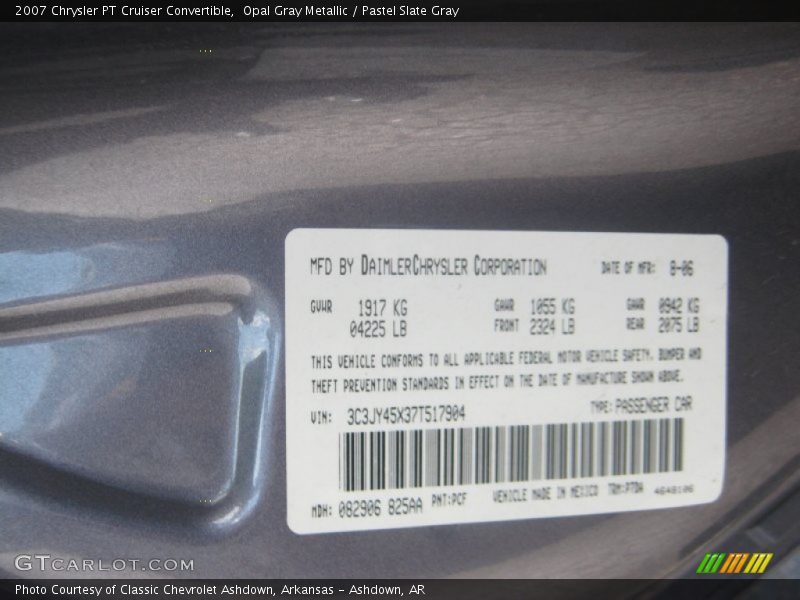 Opal Gray Metallic / Pastel Slate Gray 2007 Chrysler PT Cruiser Convertible