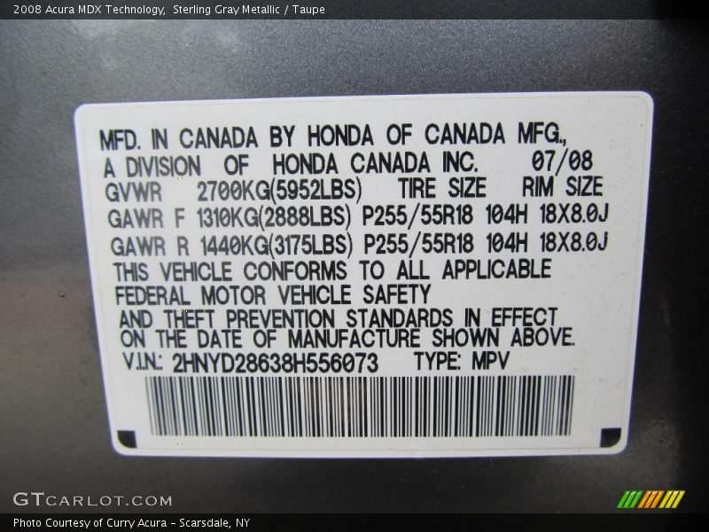 Sterling Gray Metallic / Taupe 2008 Acura MDX Technology