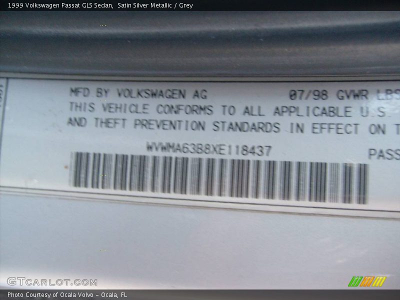 Satin Silver Metallic / Grey 1999 Volkswagen Passat GLS Sedan
