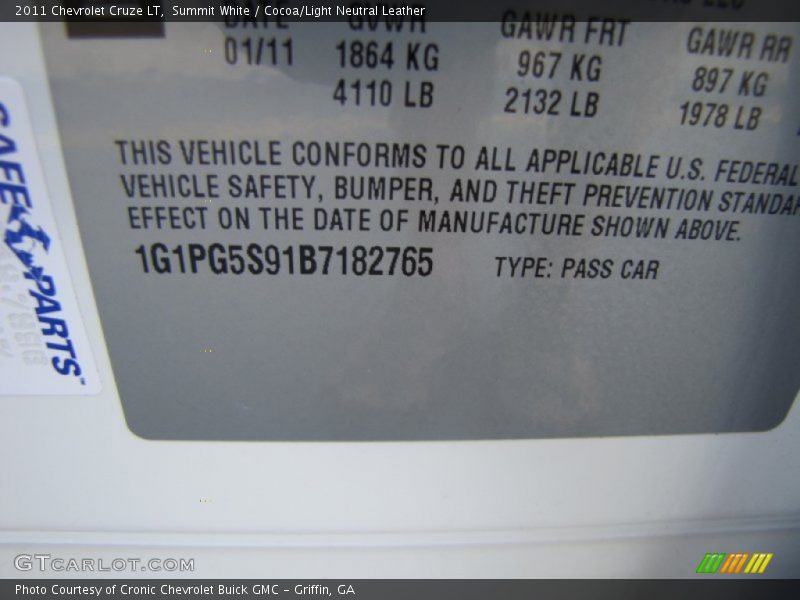 Summit White / Cocoa/Light Neutral Leather 2011 Chevrolet Cruze LT