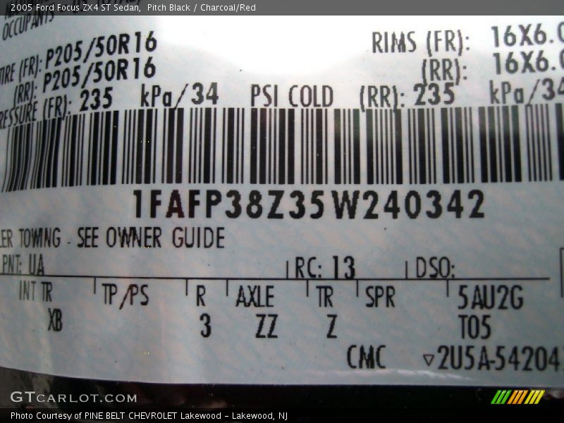 2005 Focus ZX4 ST Sedan Pitch Black Color Code UA