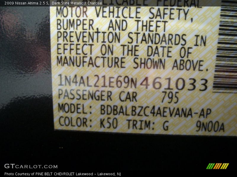 Dark Slate Metallic / Charcoal 2009 Nissan Altima 2.5 S