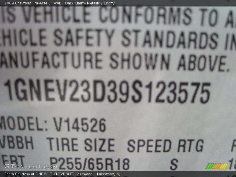 Dark Cherry Metallic / Ebony 2009 Chevrolet Traverse LT AWD