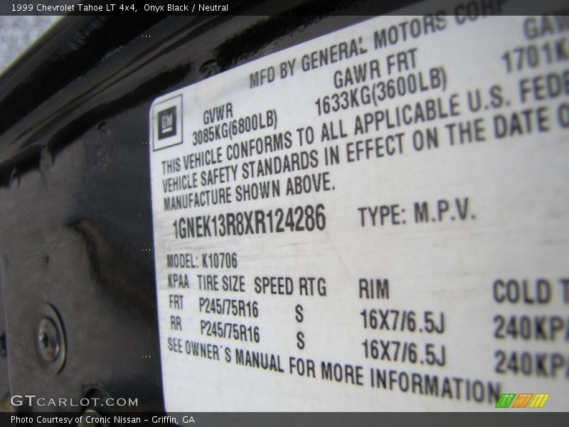 Onyx Black / Neutral 1999 Chevrolet Tahoe LT 4x4