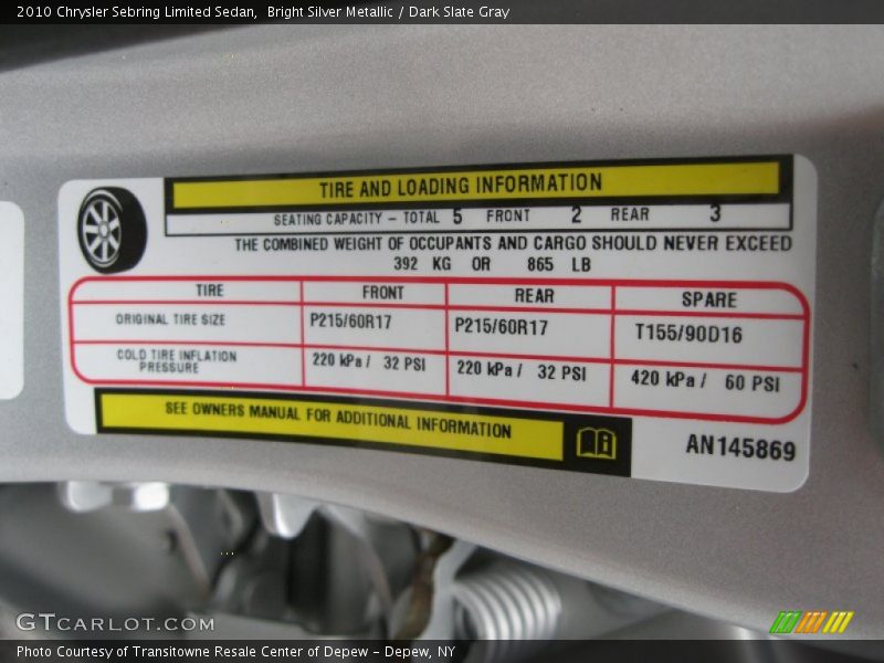 Bright Silver Metallic / Dark Slate Gray 2010 Chrysler Sebring Limited Sedan