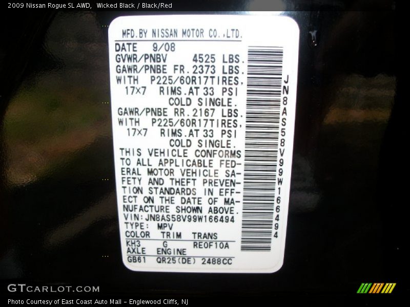 Wicked Black / Black/Red 2009 Nissan Rogue SL AWD