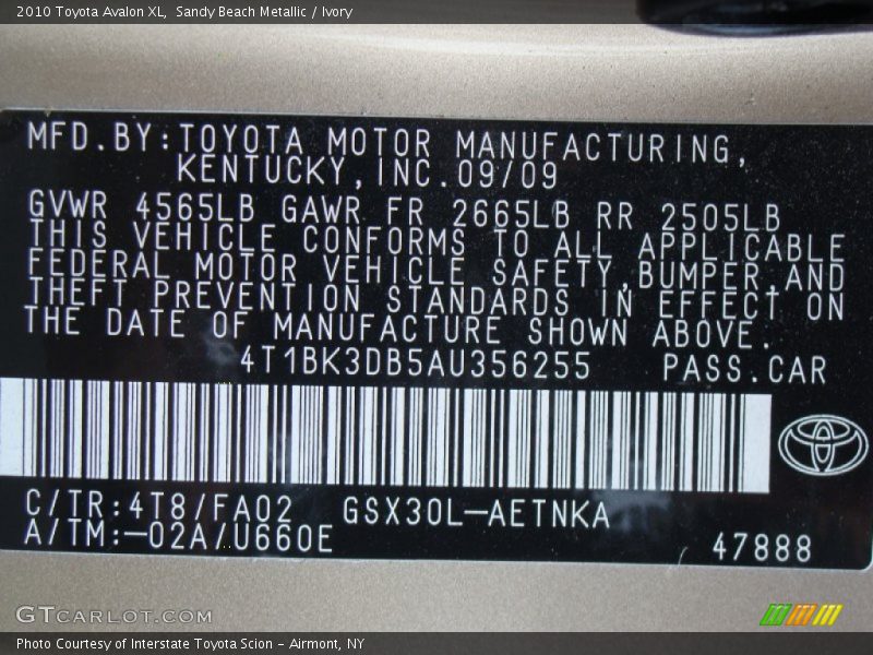 Sandy Beach Metallic / Ivory 2010 Toyota Avalon XL