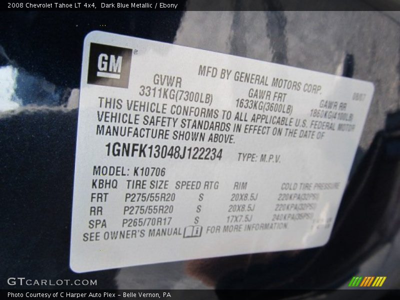 Dark Blue Metallic / Ebony 2008 Chevrolet Tahoe LT 4x4
