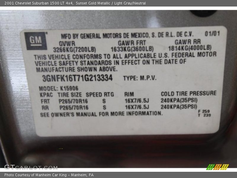 Sunset Gold Metallic / Light Gray/Neutral 2001 Chevrolet Suburban 1500 LT 4x4