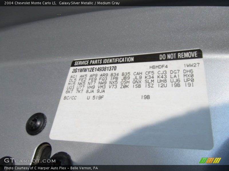 Galaxy Silver Metallic / Medium Gray 2004 Chevrolet Monte Carlo LS