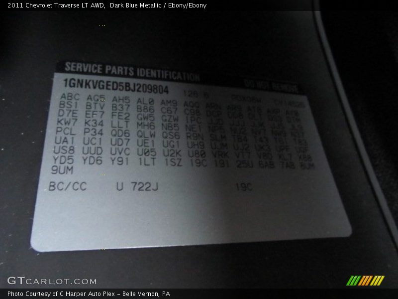 Dark Blue Metallic / Ebony/Ebony 2011 Chevrolet Traverse LT AWD