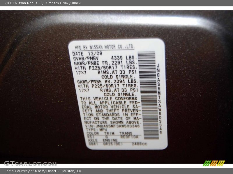 Gotham Gray / Black 2010 Nissan Rogue SL