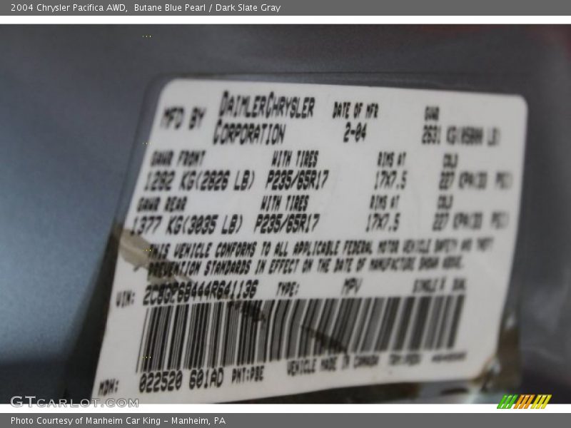 Butane Blue Pearl / Dark Slate Gray 2004 Chrysler Pacifica AWD