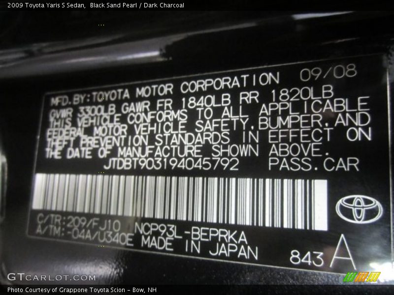 Black Sand Pearl / Dark Charcoal 2009 Toyota Yaris S Sedan
