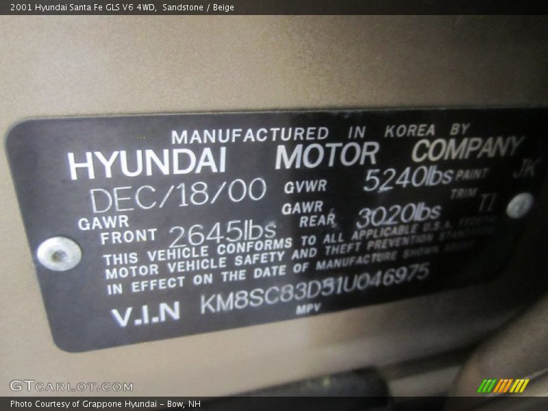 Sandstone / Beige 2001 Hyundai Santa Fe GLS V6 4WD