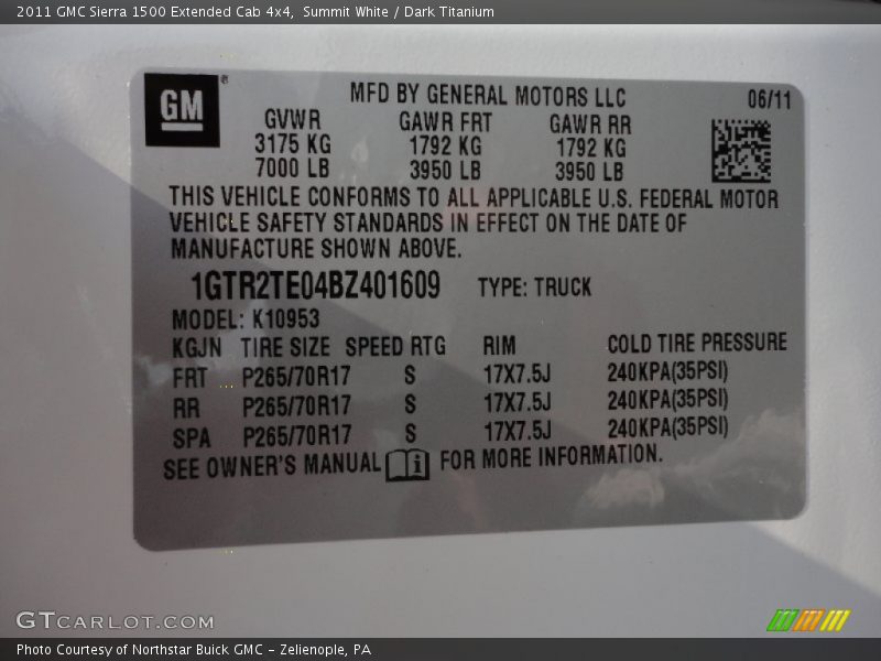 Summit White / Dark Titanium 2011 GMC Sierra 1500 Extended Cab 4x4