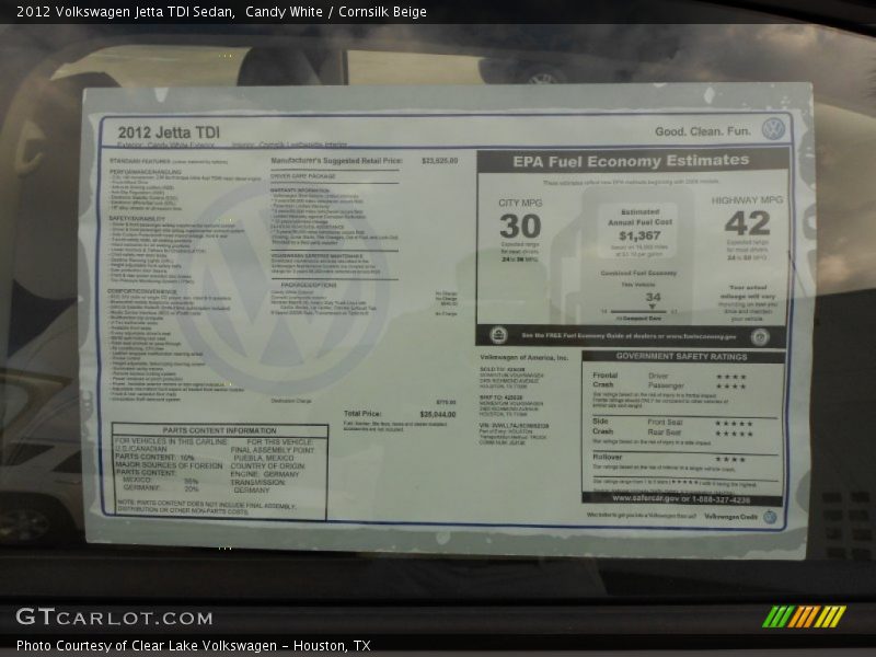  2012 Jetta TDI Sedan Window Sticker