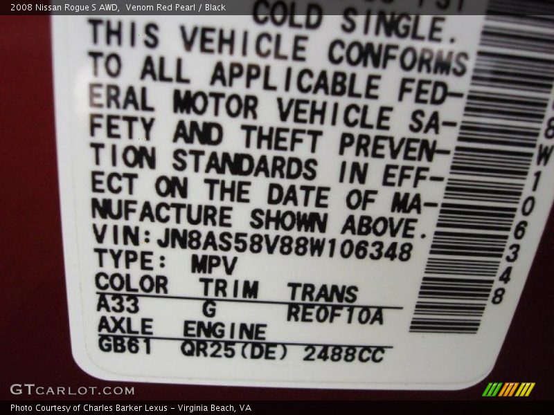 Venom Red Pearl / Black 2008 Nissan Rogue S AWD