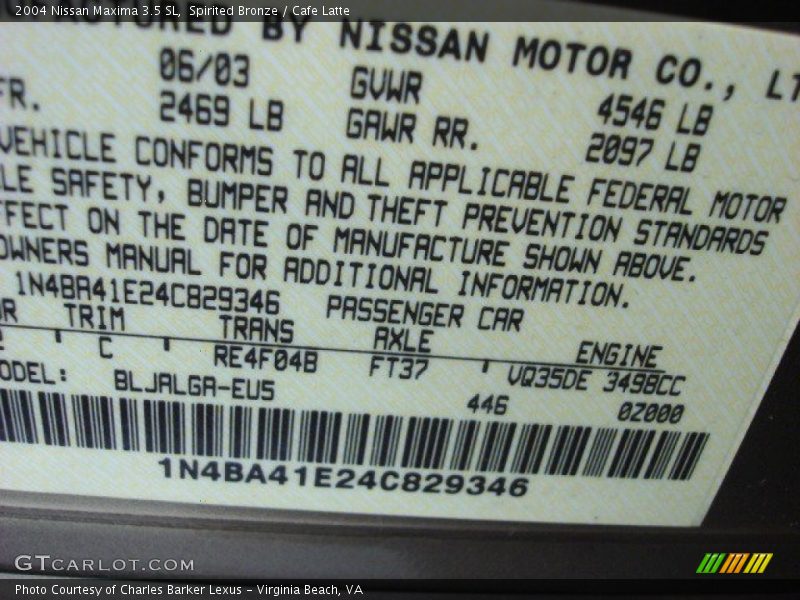 Spirited Bronze / Cafe Latte 2004 Nissan Maxima 3.5 SL