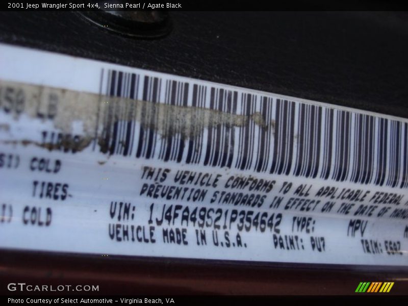 Sienna Pearl / Agate Black 2001 Jeep Wrangler Sport 4x4
