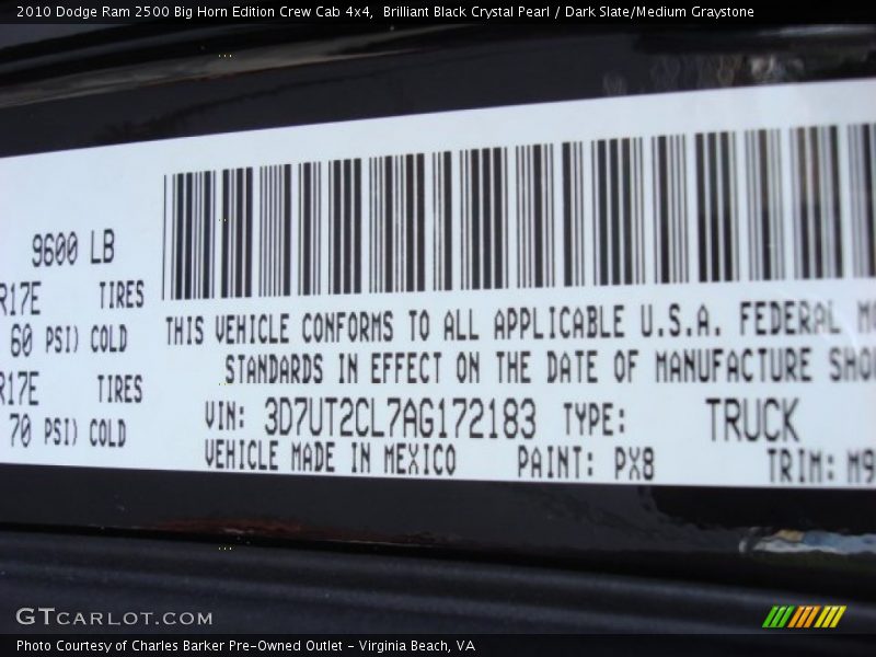 Brilliant Black Crystal Pearl / Dark Slate/Medium Graystone 2010 Dodge Ram 2500 Big Horn Edition Crew Cab 4x4