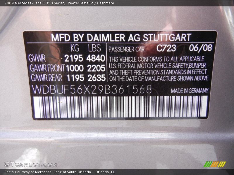 2009 E 350 Sedan Pewter Metallic Color Code 723