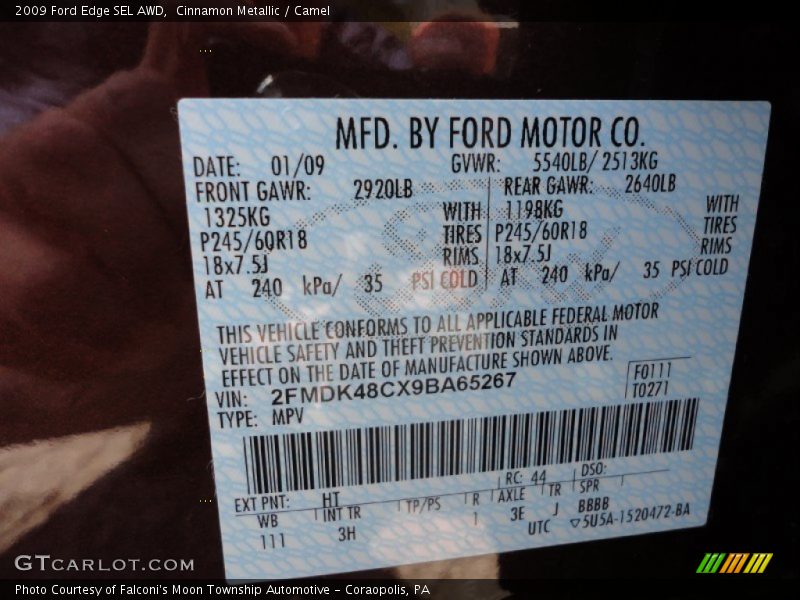 Cinnamon Metallic / Camel 2009 Ford Edge SEL AWD