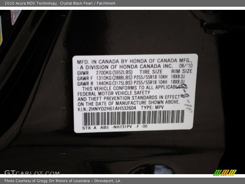 Crystal Black Pearl / Parchment 2010 Acura MDX Technology