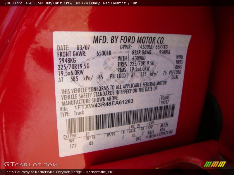 Red Clearcoat / Tan 2008 Ford F450 Super Duty Lariat Crew Cab 4x4 Dually