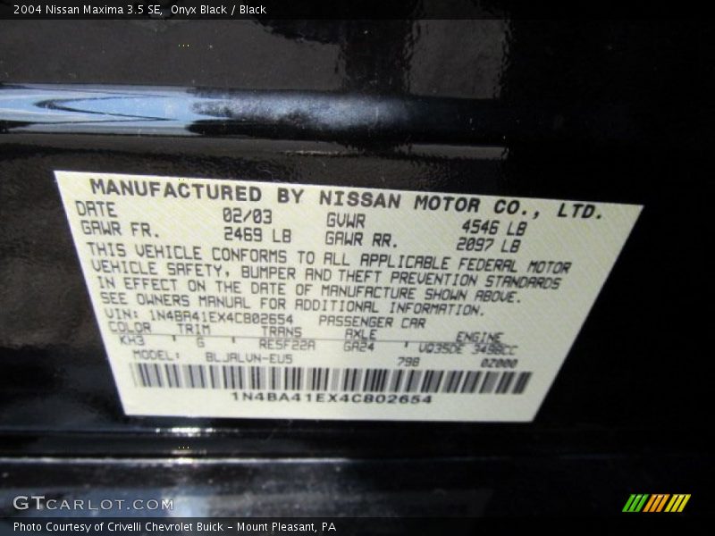 Onyx Black / Black 2004 Nissan Maxima 3.5 SE