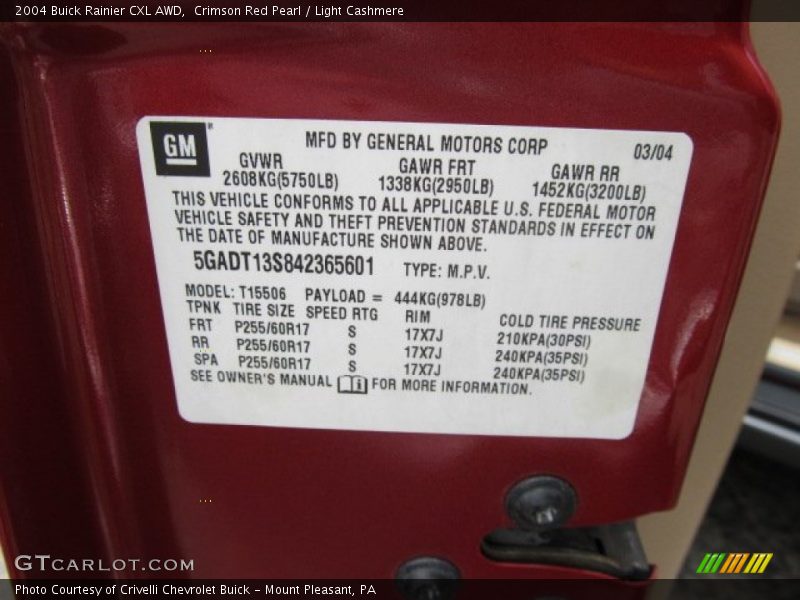 Crimson Red Pearl / Light Cashmere 2004 Buick Rainier CXL AWD