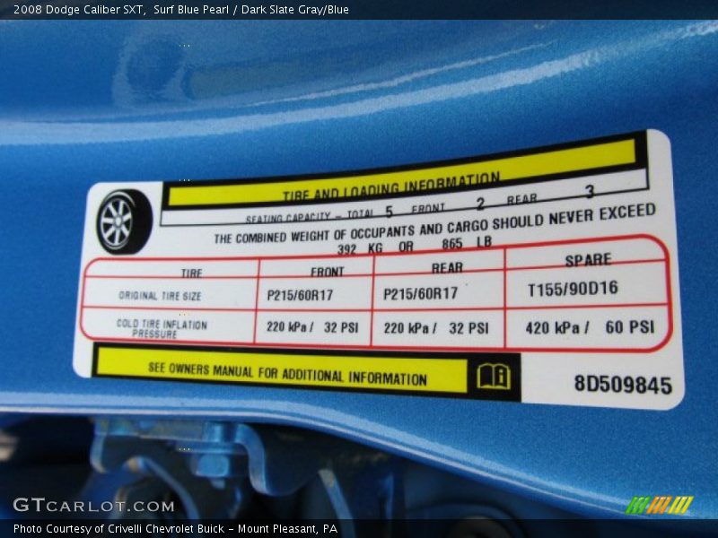 Surf Blue Pearl / Dark Slate Gray/Blue 2008 Dodge Caliber SXT