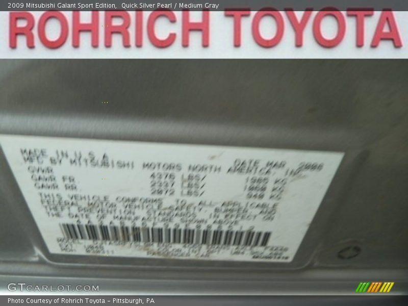 Quick Silver Pearl / Medium Gray 2009 Mitsubishi Galant Sport Edition