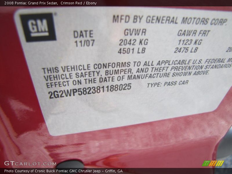 Crimson Red / Ebony 2008 Pontiac Grand Prix Sedan